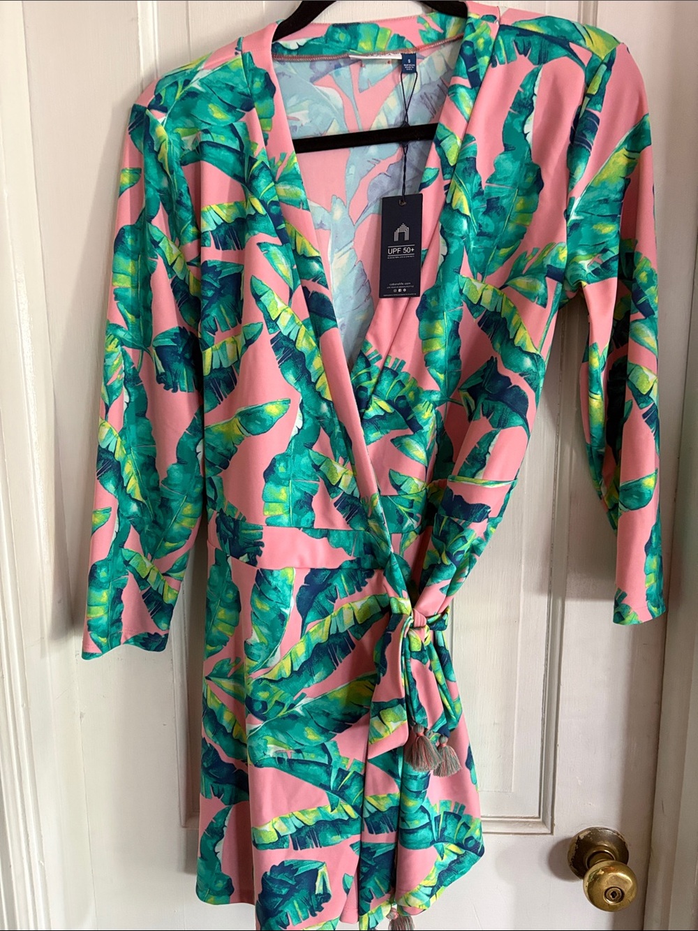 Cabana Life Pink Tropical Leaf One-Piece Swimsuit Cover-Up Jumper Romper